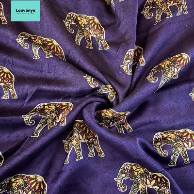 Dark Purple Modal Silk with Traditional Elephant Print