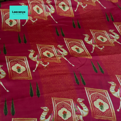 Raspberry Pink Modal Silk with Ethnic Camel Print