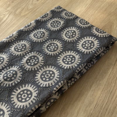 Steel Grey Muslin with Handblock Pattern and Sequin Embroidery