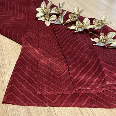 Deep maroon Pure Silk with Geometrical Wave Pattern