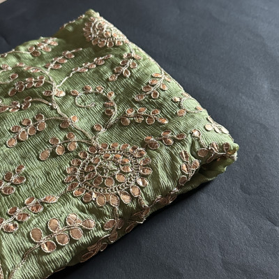Shop Stunning Mehandi Green Chinon with Floral Jaal Gota Patti Work suit material